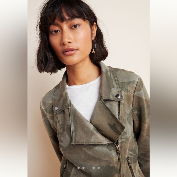 Anthropologie Green Cameo Vegan Suede Moto Jacket - Picture 3 of 9